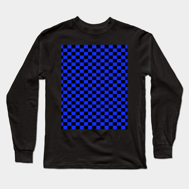 checkered Blue And Black Long Sleeve T-Shirt by DragonTees